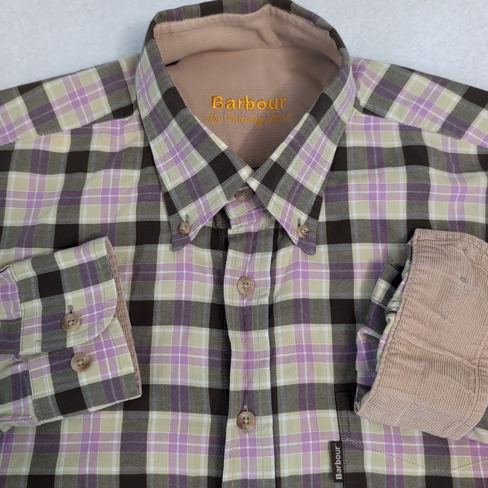 Barbour Corduroy Flip‎ Cuff Shirt Mens M Plaid Multicolor Button Up Long Sleeve